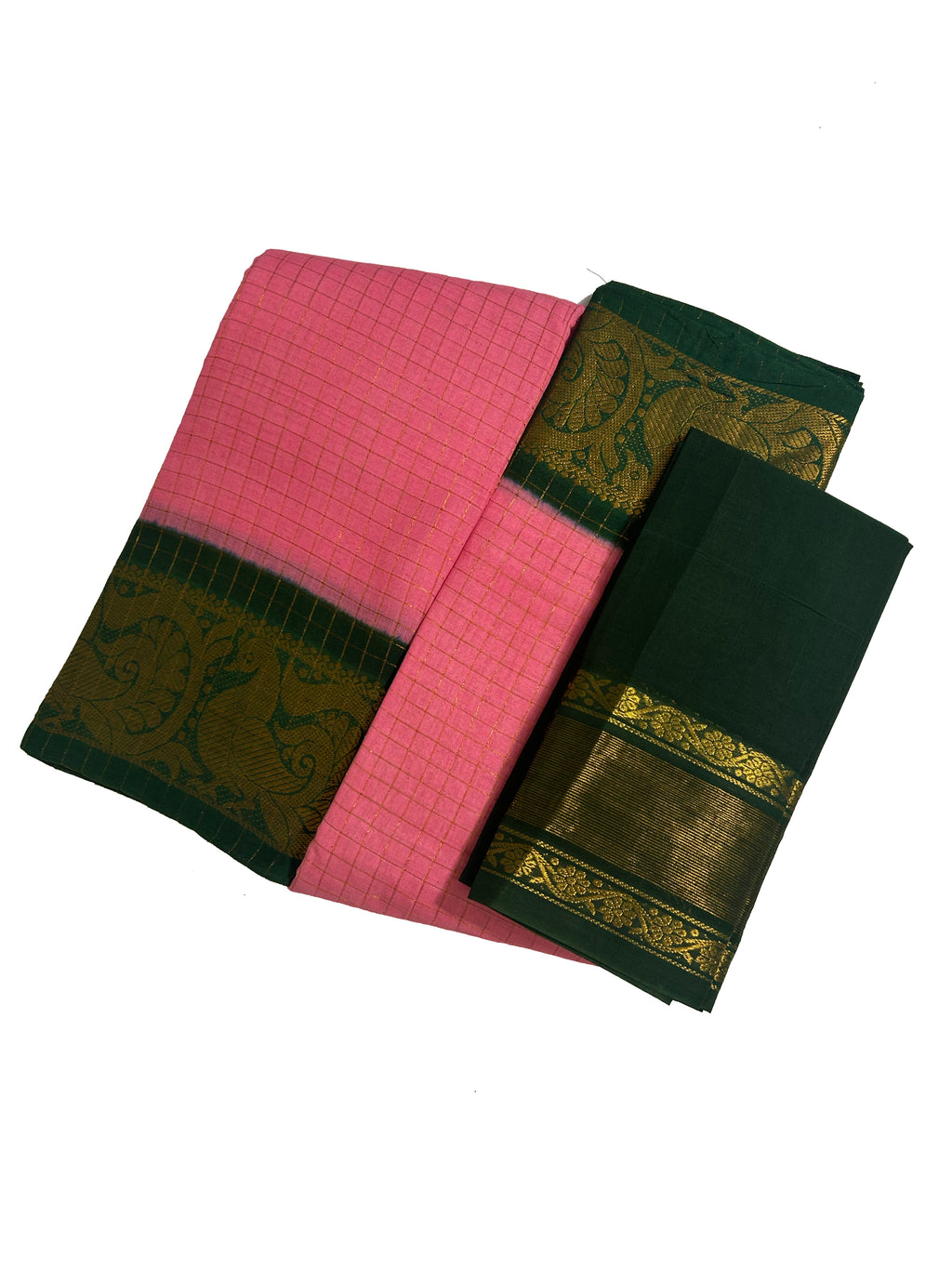Green Madurai Sungudi Cotton Saree with Zari Work and Red Contrasting Borders main image 1