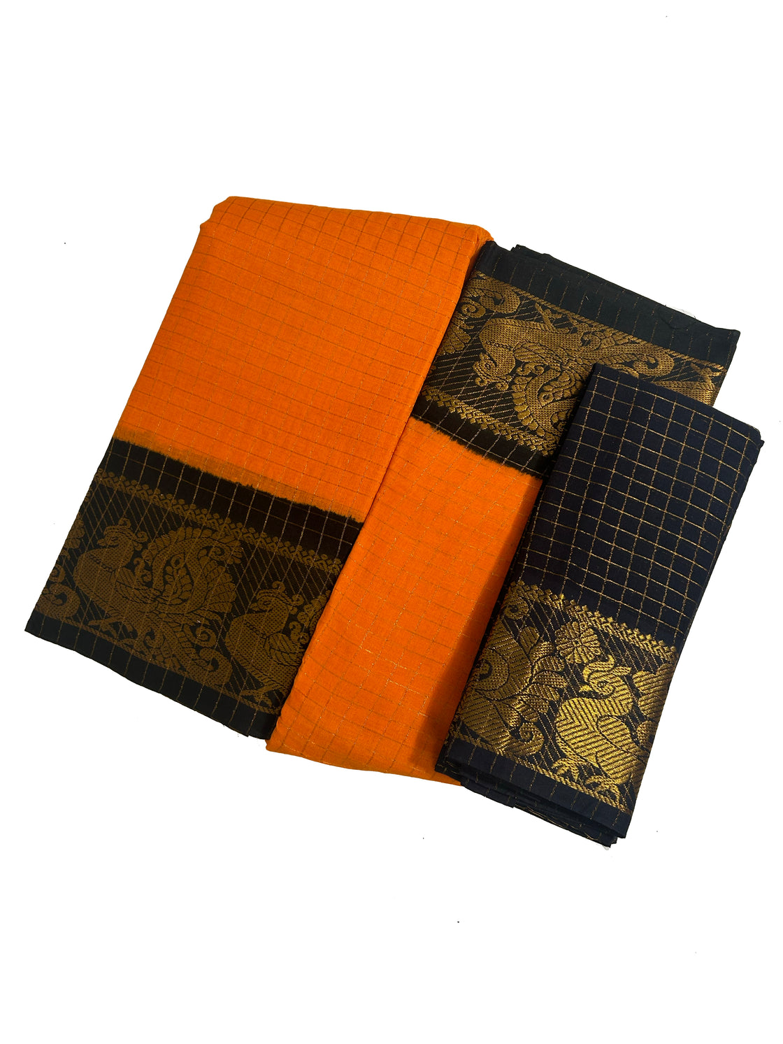Green with motifs semi-uppada saree with contrast zari border & zari checked with motifs design pallu main image 1