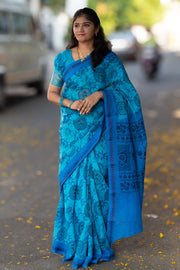 Madurai Sungudi Cotton Saree Samll Double Side Fancy Thread Border & Body Printed without Blouse