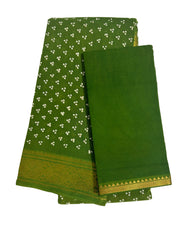 Madurai Sungudi Cotton Traditional Three Dot design Wax Print Saree With Blouse & Zari Border