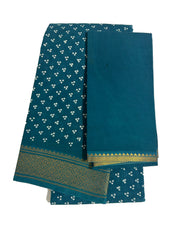 Madurai Sungudi Cotton Traditional Three Dot design Wax Print Saree With Blouse & Zari Border