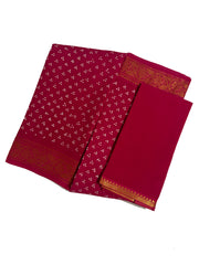Madurai Sungudi Cotton Traditional Three Dot design Wax Print Saree With Blouse & Zari Border
