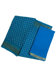 Madurai Sungudi Cotton Traditional Three Dot design Wax Print Saree With Blouse & Zari Border
