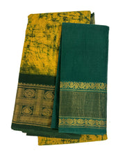 Madurai Sungudi Cotton Poonam with Wax (Batik) Print with  Zari Border & Blouse