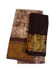Madurai Sungudi Cotton Poonam with Wax (Batik) Print with  Zari Border & Blouse