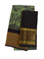 Madurai Sungudi Cotton Poonam with Wax (Batik) Print with  Zari Border & Blouse