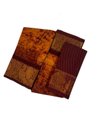 Madurai Sungudi Cotton Poonam with Wax (Batik) Print with  Zari Border & Blouse