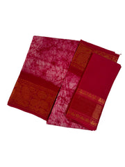 Madurai Sungudi Cotton Poonam with Wax (Batik) Print with  Zari Border & Blouse