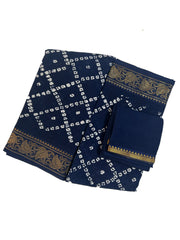 Madurai Sungudi Cotton Traditional Box design Wax Print Saree With Blouse & Zari Border