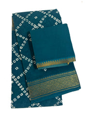Madurai Sungudi Cotton Traditional Box design Wax Print Saree With Blouse & Zari Border