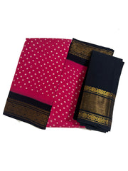 Madurai Sungudi Cotton Saree-Wax (Batik) Print With Traditional  Sungudi Dot Design with Blouse