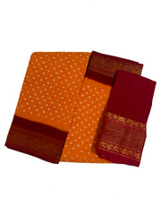 Madurai Sungudi Cotton Saree-Wax (Batik) Print With Traditional  Sungudi Dot Design with Blouse