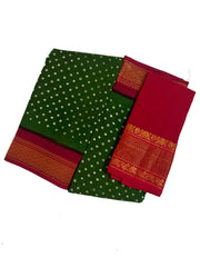 Madurai Sungudi Cotton Saree-Wax (Batik) Print With Traditional  Sungudi Dot Design with Blouse