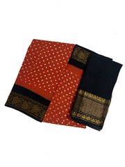 Madurai Sungudi Cotton Saree-Wax (Batik) Print With Traditional  Sungudi Dot Design with Blouse