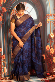 Madurai Sungudi Cotton Poonam with Wax (Batik) Print Kolam Design with   Zari Border & Blouse