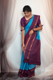 Madurai Sungudi Cotton  - Adayar Plain Medium Ruthratcham Zari Border