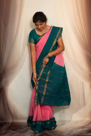 Madurai Sungudi Cotton  - Adayar Plain Medium Ruthratcham Zari Border