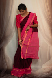 Madurai Sungudi Cotton  - Adayar Plain Medium Ruthratcham Zari Border