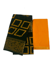 Madurai Sungudi Cotton Traditional Square Box design Wax Print Saree With Blouse & Zari Border