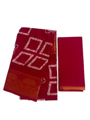 Madurai Sungudi Cotton Traditional Square Box design Wax Print Saree With Blouse & Zari Border