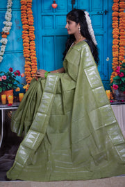 Madurai Sungudi Cotton Saree - Medium Silver Zari Checked Self Color with Blouse