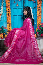 Madurai Sungudi Cotton Saree - Medium Silver Zari Checked Self Color with Blouse