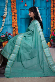 Madurai Sungudi Cotton Saree - Medium Silver Zari Checked Self Color with Blouse