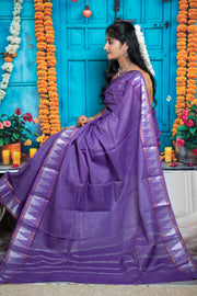 Madurai Sungudi Cotton Saree - Medium Silver Zari Checked Self Color with Blouse