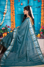 Madurai Sungudi Cotton Saree - Medium Silver Zari Checked Self Color with Blouse