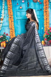 Madurai Sungudi Cotton Saree - Medium Silver Zari Checked Self Color with Blouse