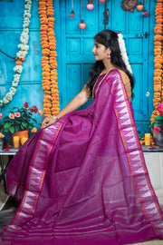 Madurai Sungudi Cotton Saree - Medium Silver Zari Checked Self Color with Blouse