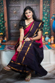 Madurai Sungudi Cotton  - Tamil Fonts Adayar Plain Medium Ruthratcham /  Peacock Zari Border without Blouse