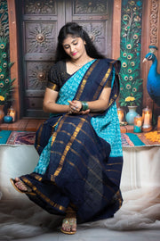 Madurai Sungudi Cotton  - Tamil Fonts Adayar Plain Medium Ruthratcham /  Peacock Zari Border without Blouse