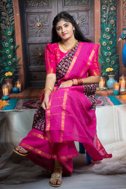 Madurai Sungudi Cotton  - Tamil Fonts Adayar Plain Medium Ruthratcham /  Peacock Zari Border without Blouse