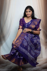 Madurai Sungudi Cotton Traditional Square Box design Wax Print Saree With Blouse & Zari Border