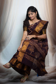 Madurai Sungudi Cotton Traditional Square Box design Wax Print Saree With Blouse & Zari Border