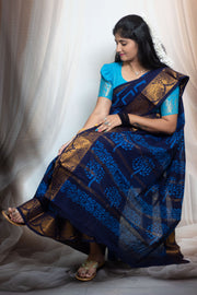 Madurai Sungudi Cotton Traditional Square Box design Wax Print Saree With Blouse & Zari Border