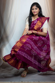 Madurai Sungudi Cotton Traditional Square Box design Wax Print Saree With Blouse & Zari Border