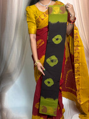 Madurai Sungudi Cotton Saree - Thread Border Traditional  Bhandhini Design Without Blouse