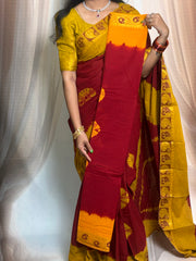 Madurai Sungudi Cotton Saree - Thread Border Traditional  Bhandhini Design Without Blouse