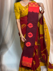 Madurai Sungudi Cotton Saree - Thread Border Traditional  Bhandhini Design Without Blouse