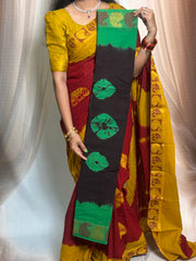 Madurai Sungudi Cotton Saree - Thread Border Traditional  Bhandhini Design Without Blouse