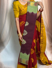 Madurai Sungudi Cotton Saree - Thread Border Traditional  Bhandhini Design Without Blouse