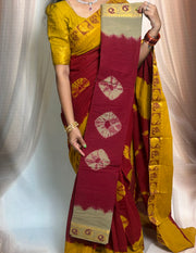 Madurai Sungudi Cotton Saree - Thread Border Traditional  Bhandhini Design Without Blouse