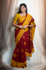 Madurai Sungudi Cotton Saree - Thread Border Traditional  Bhandhini Design Without Blouse