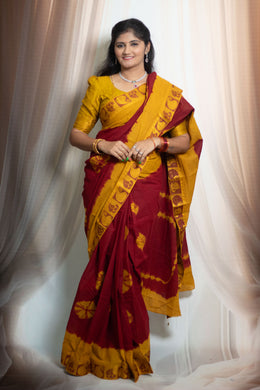 Madurai Sungudi Cotton Saree - Thread Border Traditional  Bhandhini Design Without Blouse