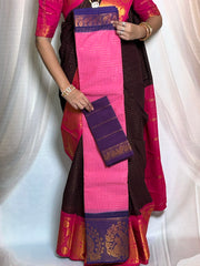 Madurai Sungudi Cotton Saree - Mayuri Design Big Zari Border Contrast Color With Blouse