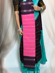 Madurai Sungudi Cotton Saree - Kammal Velthari Design Medium Silver Zari Border Contrast Color Without Blouse