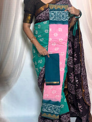 Traditional Madurai Sungudi Cotton Saree featuring Wax Print design and Vesti-style Border, paired with a matching blouse.