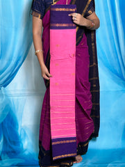 Madurai Sungudi Cotton Zari Putta and Velthari Ruthratcham Contrast Color with Zari Border (Half & Half) with Blouse